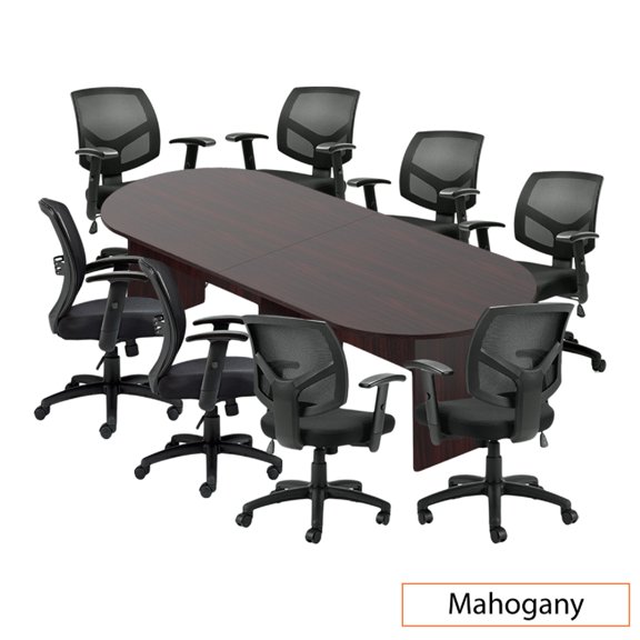 GOF 10 ft. Mahogany Conference Room Table with 8 Ergonomic Office Chairs (G11514B) – Durable & Modern Desk Set