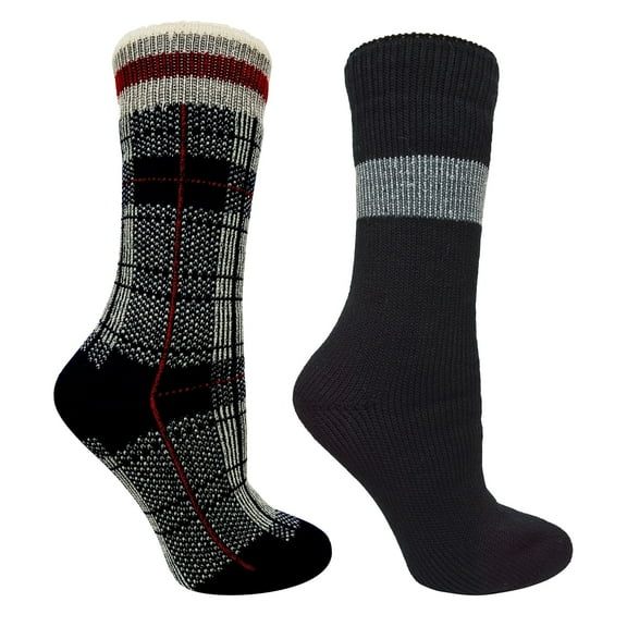 Polar Heat Nanuuq Women’s Brushed Acrylic Heat Crew Socks, 2 Pairs, Navy/Black, Size 4-10