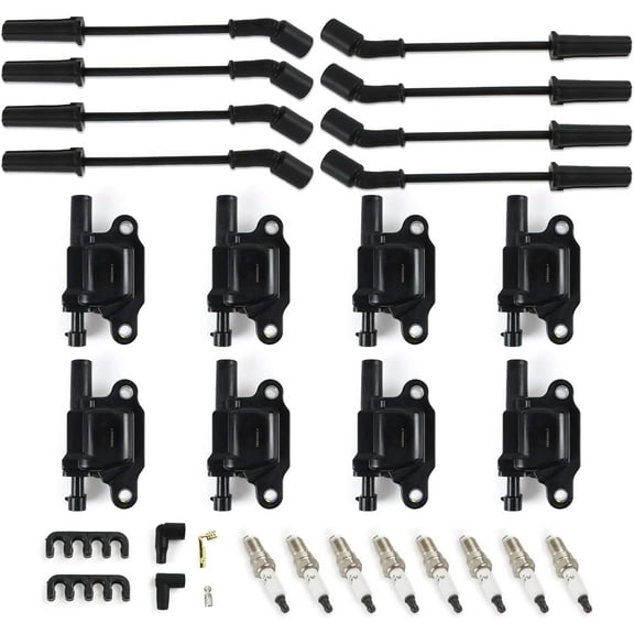 POLARPRA Ignition Coil Pack, Spark Plugs & Wires Set, Compatible with Cadillac CTS, Pontiac G8, Tahoe - 4.8L, 5.3L, 6.0L