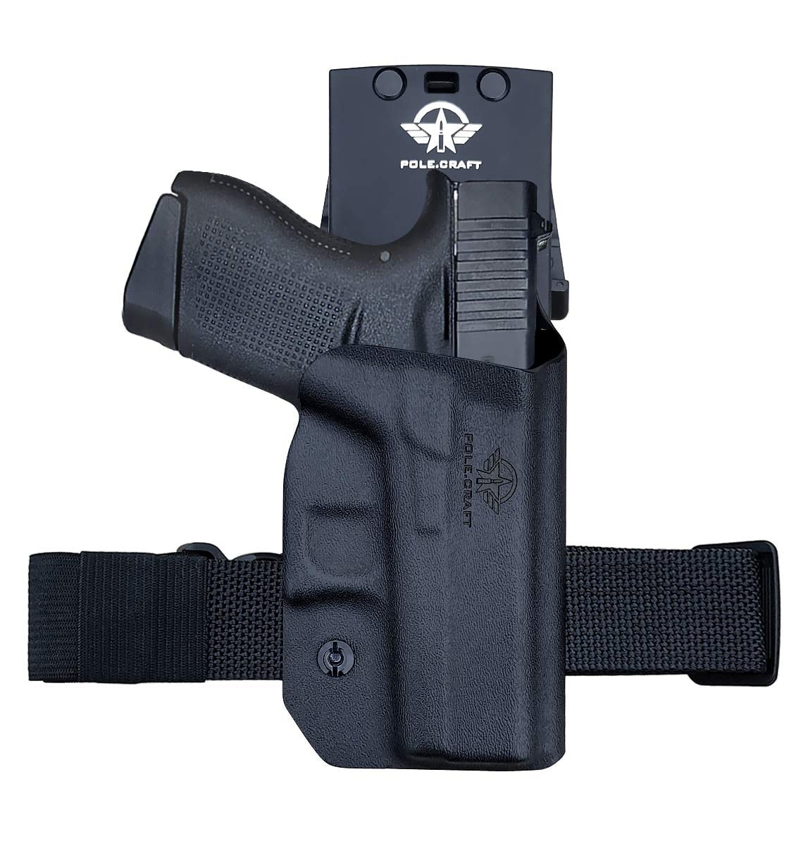 POLE.CRAFT Glock 43/43X Holster, OWB Kydex, Custom Fit, 1.5-2" Belt Clip, Black