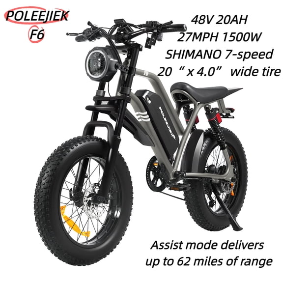 POLEEJIEK F6 Adult E-Bike, 1500W Brushless Motor, Up to 100-Mile Assisted Range, 48V 20AH Electric Mountain Bike, UL2849 Certified