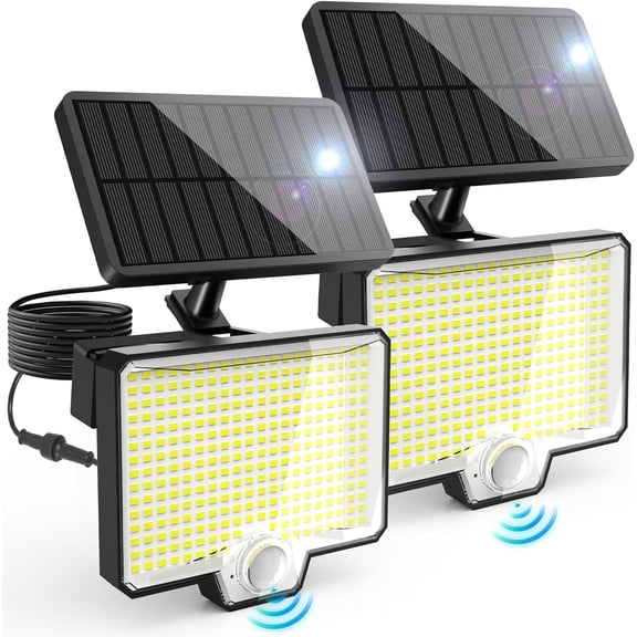 POLEET 294 LED Split Solar Motion Sensor Outdoor Lights, 2600Lm Solar Flood Lights, IP67 Waterproof Outside Solar Powered Security Spot Lights for Porch Patio Yard Garage Fence Garden, 2 Pack Black