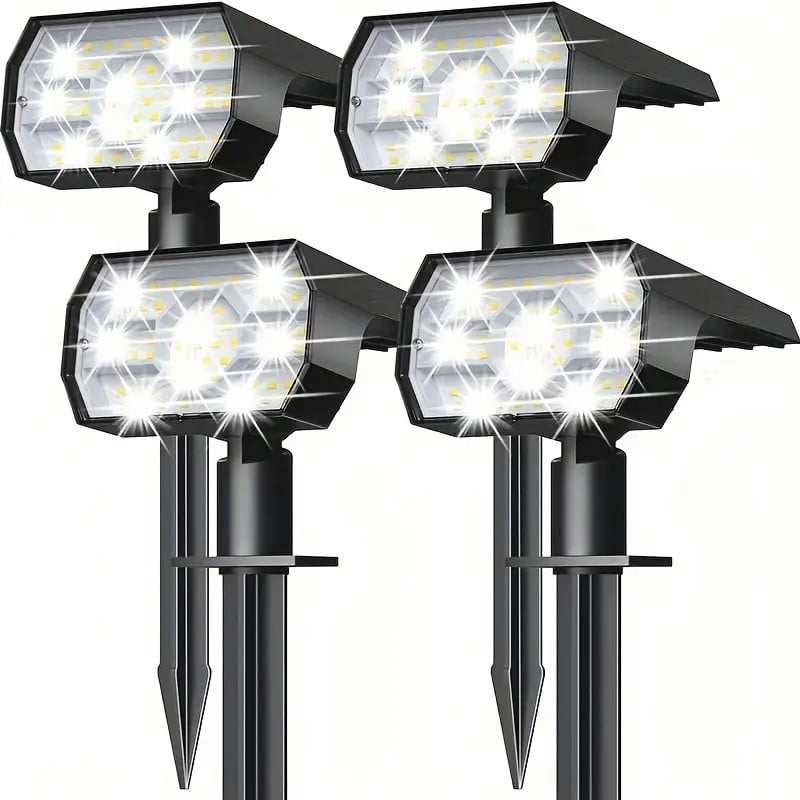 POLEET 4 Pack Solar Spot Lights Outdoor Landscape Waterproof 24 LEDs Flood Lamp Dusk to Dawn Uplighting for Tree, Plant, Statue, Yard, Garden, House