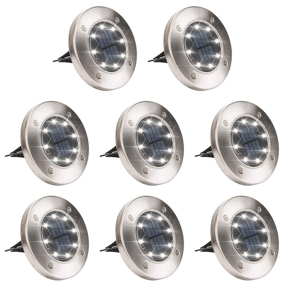 POLEET Solar Ground Lights Outdoor, 8 Pack 8 LED Solar Disk Lights Waterproof Garden In-ground Pathway Lights Landscape Lighting for Lawn,Yard,Deck,Patio,Walkway (Warm White)