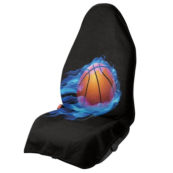 POLERO 1 Pack Car Seat Towel Cover Easy Install, Compatible with Van Truck Seat, Terry Cloth Car Seat Cover with Blue Flame Basketball