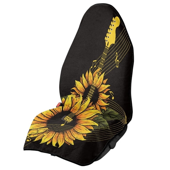 POLERO 1 Pack Car Seat Towel Cover with Sunflower Guitar, Easy Install, Sweatproof Terry Cloth Protector Compatible with Van Truck Car Interior