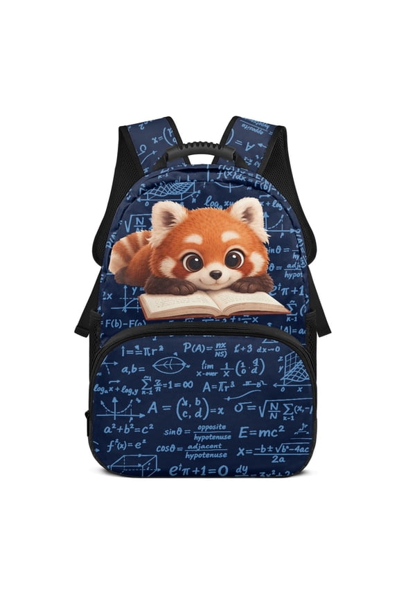 17 Inch Backpack for Girls, Polyester Personalized Padded Straps Bookbag, Red Panda Science Theme