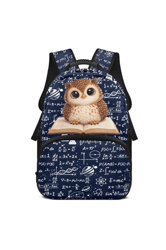 17 Inch Backpack for Kids, Polyester Lightweight Side Mesh Pockets School Backpack, Owl Math Design