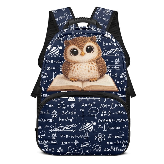 POLERO 17 Inch Backpack for Kids, Polyester Lightweight Side Mesh Pockets School Backpack, Owl Math Design