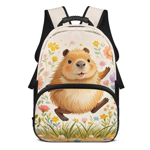 POLERO 17 Inch School Bag for Kids, Polyester Smooth Zipper Personalized Backpack, Groundhog Floral Print
