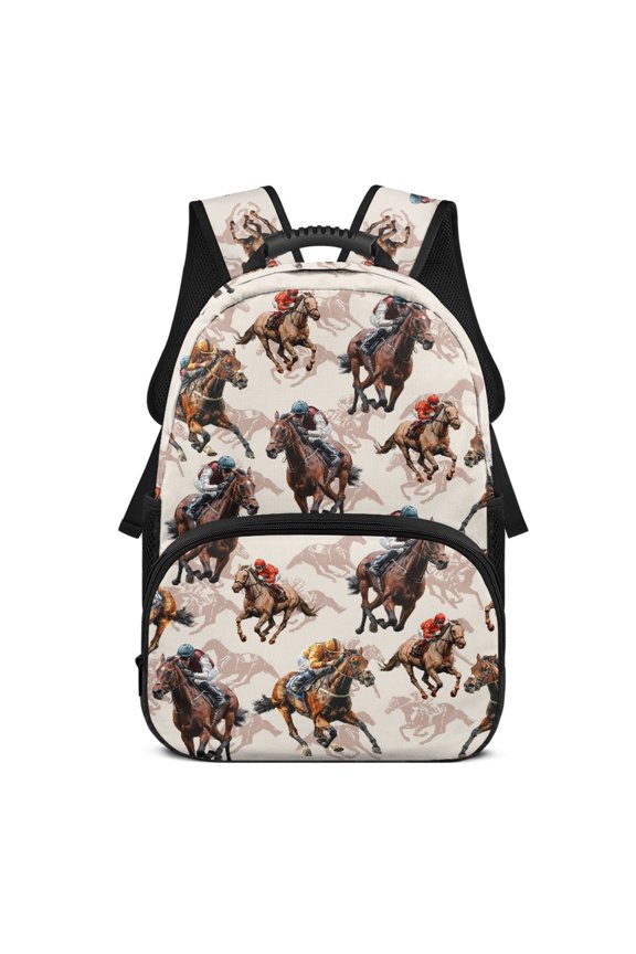 17 Inches Backpack for Girls, Polyester Lightweight Large Capacity School Backpack, Horse Pattern