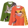 thumbnail image 1 of POLERO 2 Pack Lizard Cat Long Sleeve Shirts for Boy 13-14 Years Round Neck Lightweight Youth Orange Green Undershirts Loose Kids Tops Fall Basic Tee, 1 of 6