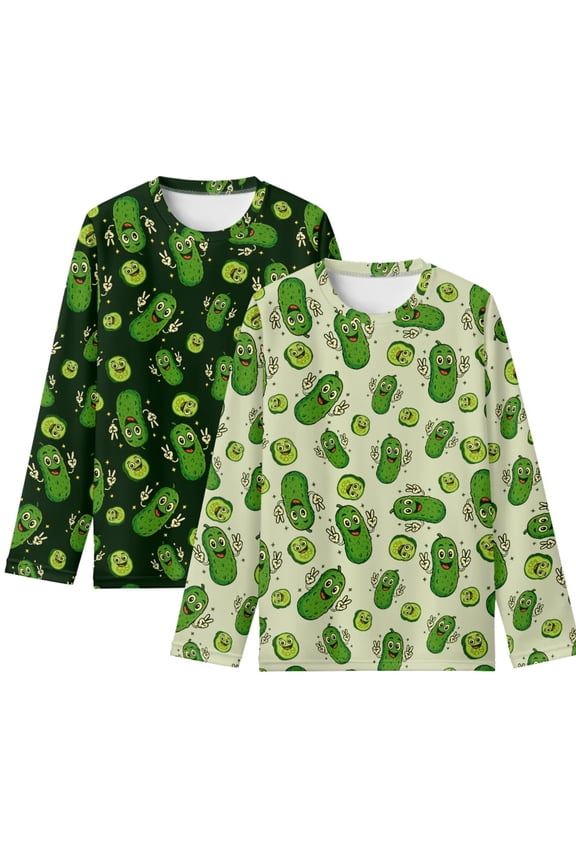 2 Pack Toddler Boys Long Sleeve T-Shirts Cartoon Cucumber 13-14 Years Kids Lightweight Crewneck Basic Tops Tees Fall Graphic Shirts