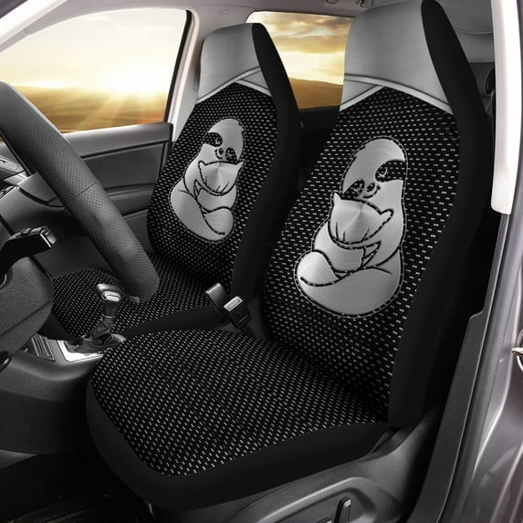 POLERO 2 Pcs Car Seat Covers Set Cute Silver Sloth Print Vehicle Front Seat Protector Auto Interior Accessories Breathable Universal fit Most Car SUV Van Truck