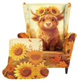 thumbnail image 1 of POLERO 2 Piece Stretch Wingback Chair Cover, Highland Cow Sunflower Pumpkin Spandex Washable Armchair Slipcover for Living Room Home, 1 of 7