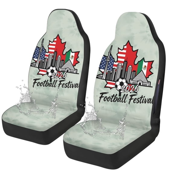 POLERO 2026 Football Festival Front Seat Covers for Automobile, Easy to Install Washable Polyester Fabric Front Seat Protectors Pack of 2 for Car Truck