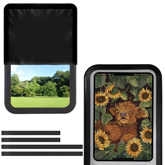 POLERO 26x17.3 inch RV Sun Shade Cover, Window Shade Cover with UV and Privacy Protection, Fits Most RV Interior Door Windows, Half-Fold Design, Kawaii Highland Cow Sunflower