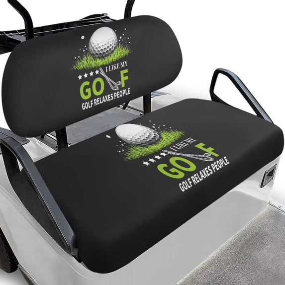 POLERO 2PCS Golf Cart Seat Covers, I Like My Golf Breathable Front and Rear Seat Cushion Cover Fits for Ezgo Club Car Golfcart Original Regular Seats, No Stapler