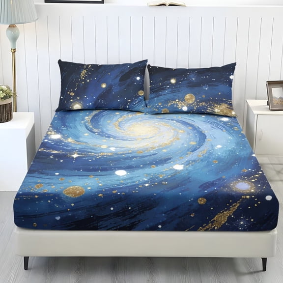 POLERO 3-Piece Queen Size Sheet Set Soft Cooling Polyester Bedding Decor Set Sheets & Pillowcases Breathable Bedroom Bedding Sheet for All-Season Use,Solar System