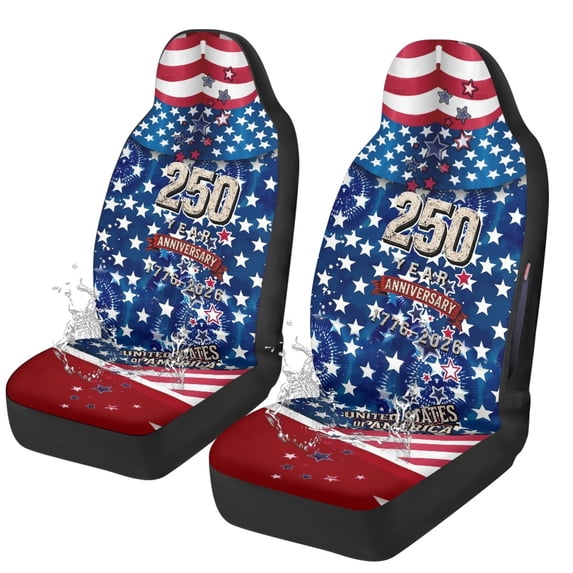 POLERO 4th of July Automotive Seat Cushion Covers, 2 Piece Polyester Universal Set for Sedan Auto Interior Accessories