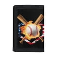 thumbnail image 1 of POLERO 4th of July Kids Trifold Wallet Featuring Flaming Baseball, Polyester Slim Small Wallet for Youth Outdoor Sports, 1 of 7