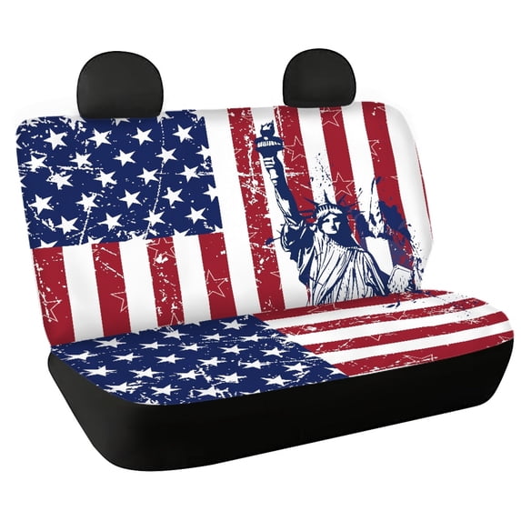 POLERO 4th of July Rear Bench Seat Covers for Cars, 2 Piece Soft Non Slip Car Back Seat Covers Easy to Install for Sedan and Auto Use