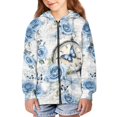 thumbnail image 1 of POLERO 6-7 Years Boys Zip Up Hoodies Kids Blue Rose Butterfly Graphic Hooded Sweatshirt with Pockets Casual Winter Jackets, 1 of 7