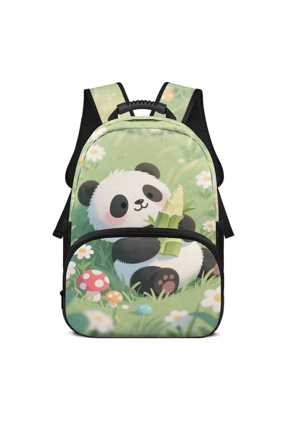 Adjustable Strap Backpack for Daypack School, Polyester Lightweight School Backpack, Panda Bamboo Print