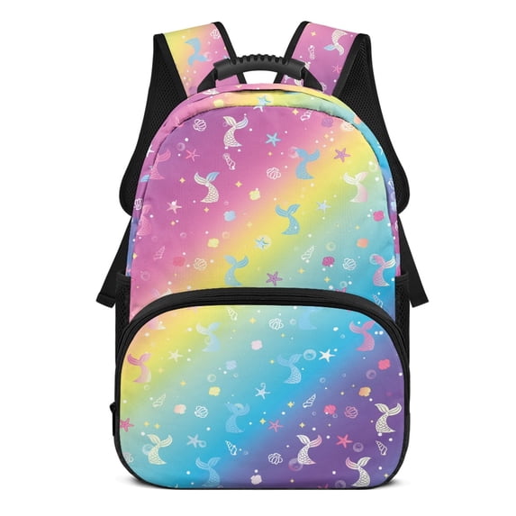 POLERO Adjustable Strap Backpack for School Work, Polyester Fabric Smooth Zipper School Bag, Rainbow Ocean