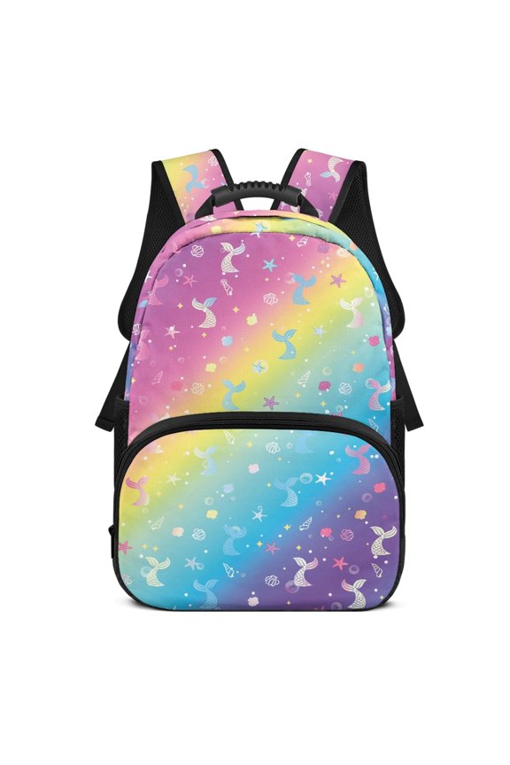 Adjustable Strap Backpack for School Work, Polyester Fabric Smooth Zipper School Bag, Rainbow Ocean