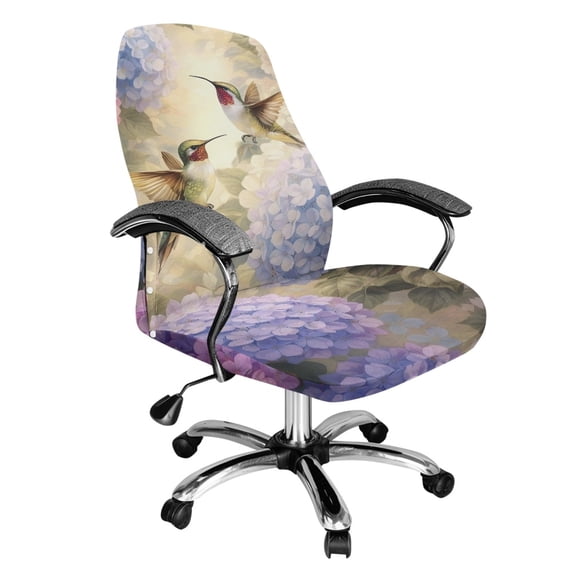 POLERO All-in-One Office Swivel Chair Slipcover with Hummingbird Hydrangea, Elastic Brushed Fabric Washable Removable Cover for Home and Work Office