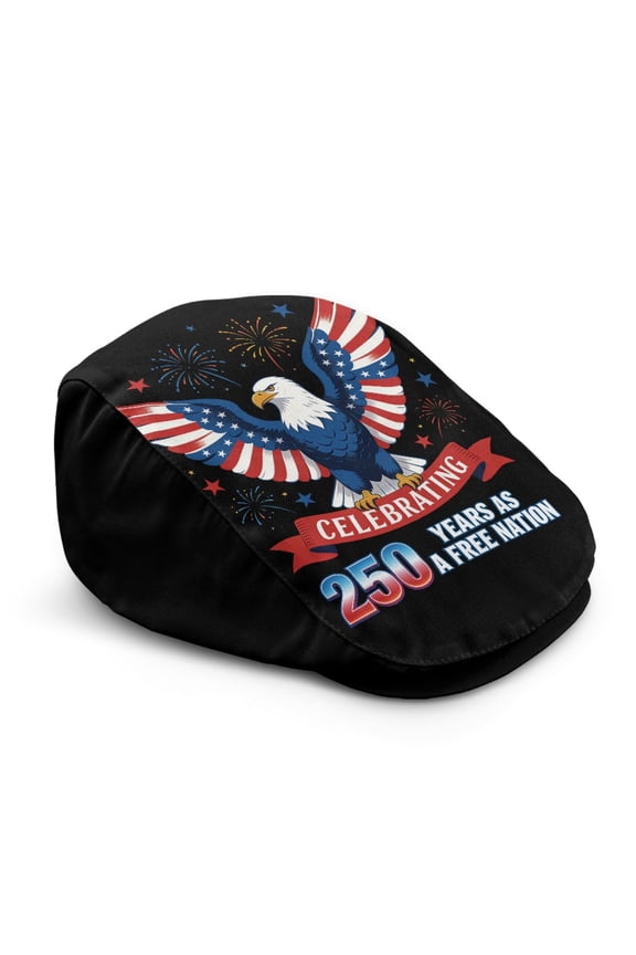 American Bald Eagle Pattern Retro Newsboy Hat, Adjustable Lightweight Polyester Flat Cap for Party Driving Walking