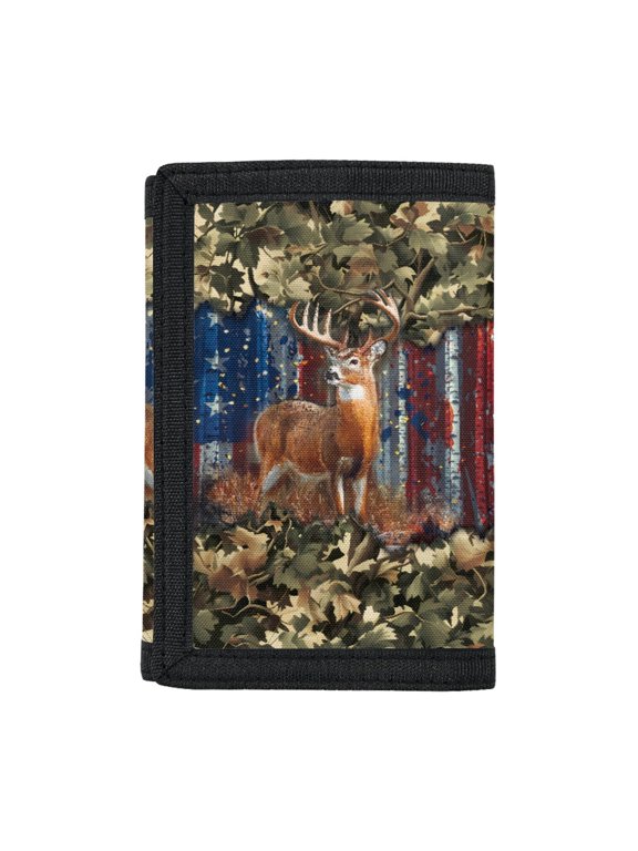 American Flag Buck Deer Children's Wallet for Sports, Polyester Trifold Card Wallet with Magic Stiker Thin Teen Wallets