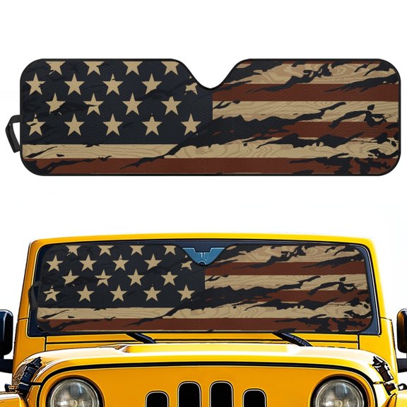 POLERO American Flag Windshield Sun Shade for Off-road Interior Outdoor Keep Your Vehicle Cool & Comfort Foldable Polyester Windshield Sun Shield