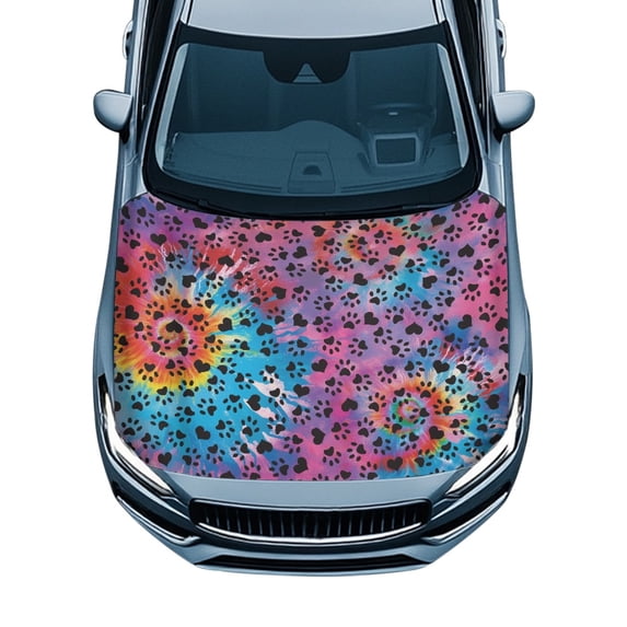 POLERO Anti-Aging Car Hood Cover, Tie Dye Heart Print Automotive Accessories Stretch Fabric Easy to Install Auto Exterior Accessories for Pickup SUV Van