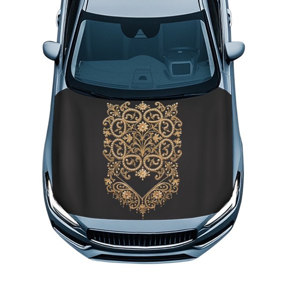 POLERO Anti-Corrosion Car Hood Cover Protector 39.37x59.05 in for SUV Trucks Pickup, Easy to Remove Car Accessories, All Season Protection Golden Floral Car Hood Covers