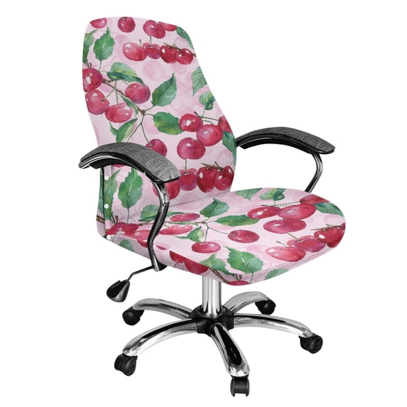 POLERO Anti-Dust All-in-One Computer Office Chair Covers, Cherries Pattern Elastic Cloth Anti Stain Desk Office Chair Protector Cover for Home Office Home Study