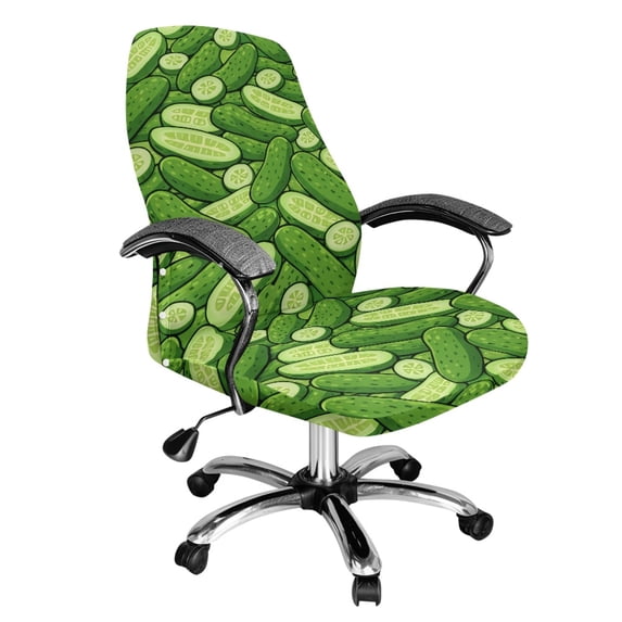 POLERO Anti Slip All-in-One Office Swivel Chair Slipcover, Green Cucumber Pattern Elastic Cloth Anti-Dust Office Chair Cover for Home Study Workspace