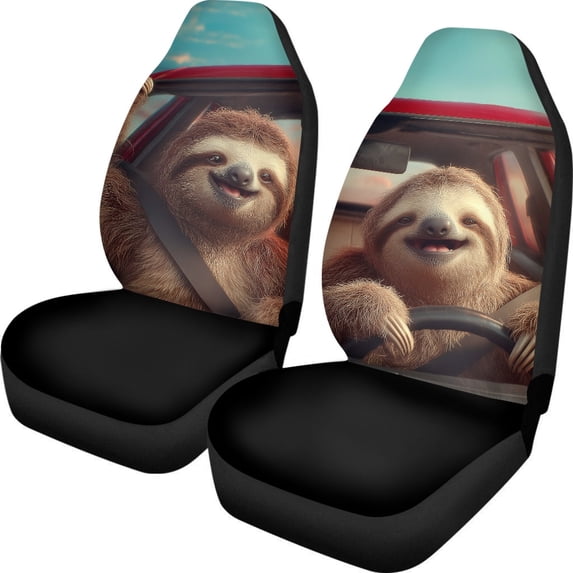 POLERO Anti-Slip Back Fabric Vehicle Seat Covers for SUV, Breathable Soft Front Seat Cover Polyester Fabric 2 Pack, Driving Sloths Pattern