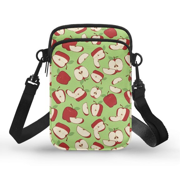 POLERO Apple Decoration Mini Crossbody Bags, Double Zipper 2 Layer Cell Phone Purse for Travel Shop