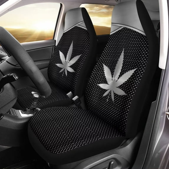 POLERO Automobile Seat Cover Sets, Silver Maple Leaf Print Car Accessories for Women Men Set of 2 Pack, Auto Interior Decoration Soft and Durable