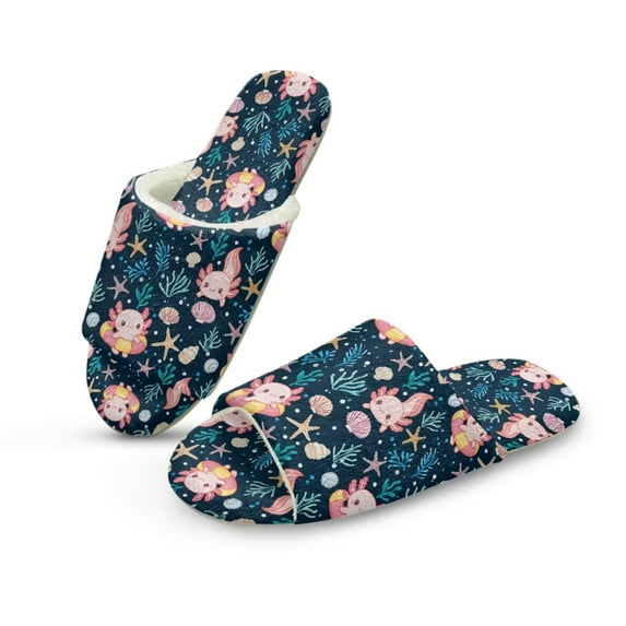 POLERO Axolotl Floral Print House Slippers for Women Comfortable Arch Support Indoor Slippers Open Toe Soft Bedroom Shoes, Size 9-10