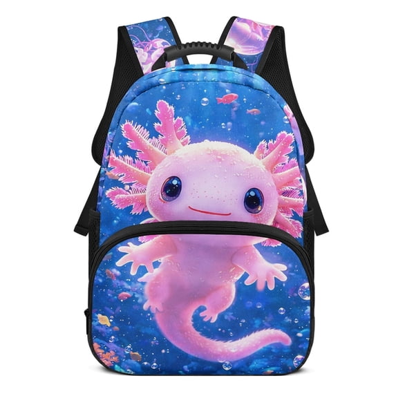 POLERO Axolotl Underwater Theme Multi Pockets Backpack, Polyester Breathable Mesh Back Panel Large Capacity School Backpack for Daily Use Outdoor