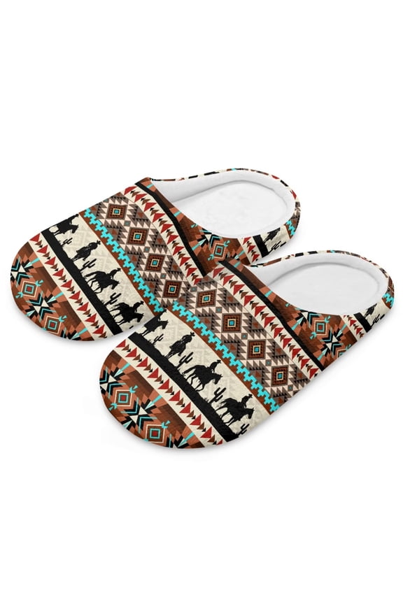 Aztec Cowboy Print Slippers for Women Japanese Style House Slippers Indoor Lightweight Closed Toe Bedroom Soft Sole Sandals for Home Use, Size 12-13