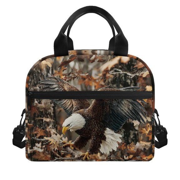 POLERO Bald Eagle Landing Print Insulated Lunch Bag, Aluminum Film Reusable Personalized Thermal Lunch Bag for Men