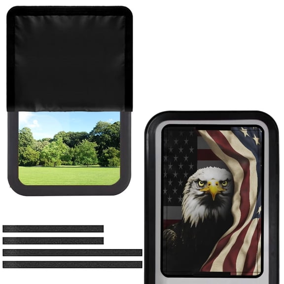 POLERO Bald Eagle RV Door Window Shade, American Flag Foldable RV Blackout Window Cover, UV Rays Protection Camper Trailer Screen Door Protector, Hook and Loop Fastener