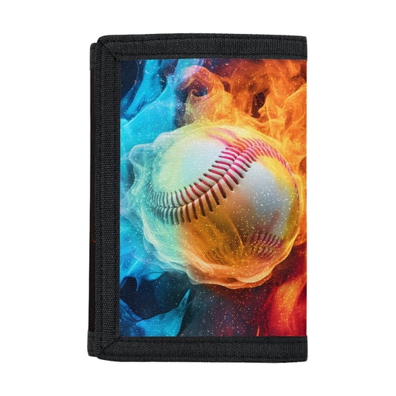 POLERO Baseball Fire Flame Print Slim Trifold Card Wallet, Polyester Kids Trifold Wallet Easy to Clean Children's Wallet for Sports Outdoor
