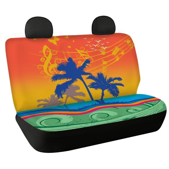 POLERO Beach Palm Tree Music Car Back Seat Covers, Set of 2 Pieces Heavy Duty Auto Seat Cushion Protectors for Van and Truck, All Weather Use