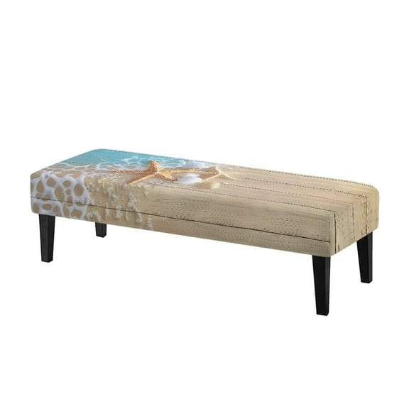 POLERO Beach Starfish Wooden Print Bench Seat Cover Stretch Rectangle Long Bench Covers Slipcover with Elastic Edge Removable Seat Cushion Protector for Bedroom, Kitchen