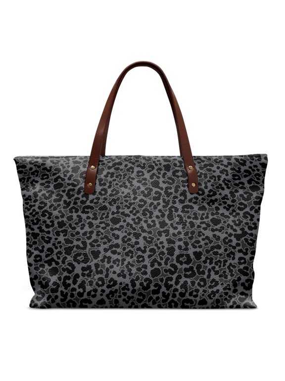 Black Leopard Print Pattern Lightweight Tote Bag, Tote Handbag with Casual with Zipper Top Handle Bag for Daily Travel